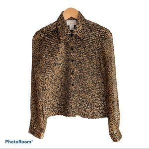 Jordan Button Down Gold Black Print Blouse Size Small
